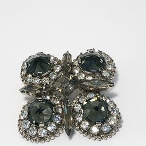 Austrian Crystal Brooch with Bluish Green Faceted Crystals.